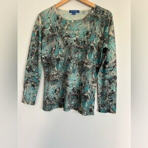 Blu ice Silk cashmere Women's Abstract Blue and Gray Blouse